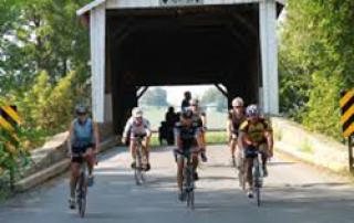 Bike trail through covered bridge